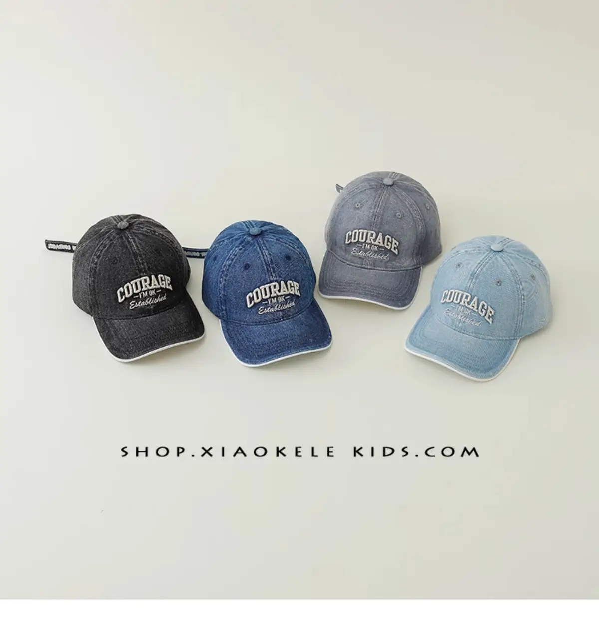 Children's Blue Vintage Denim Baseball Cap with "Courage" Embroidery — feature 4