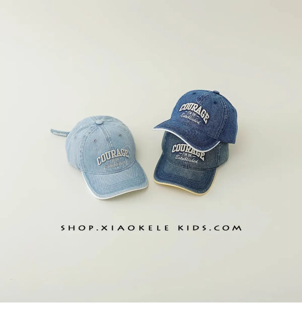 Children's Blue Vintage Denim Baseball Cap with "Courage" Embroidery — feature 5