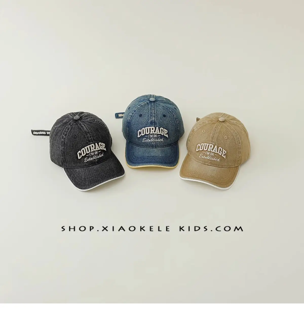Children's Blue Vintage Denim Baseball Cap with "Courage" Embroidery — feature 6