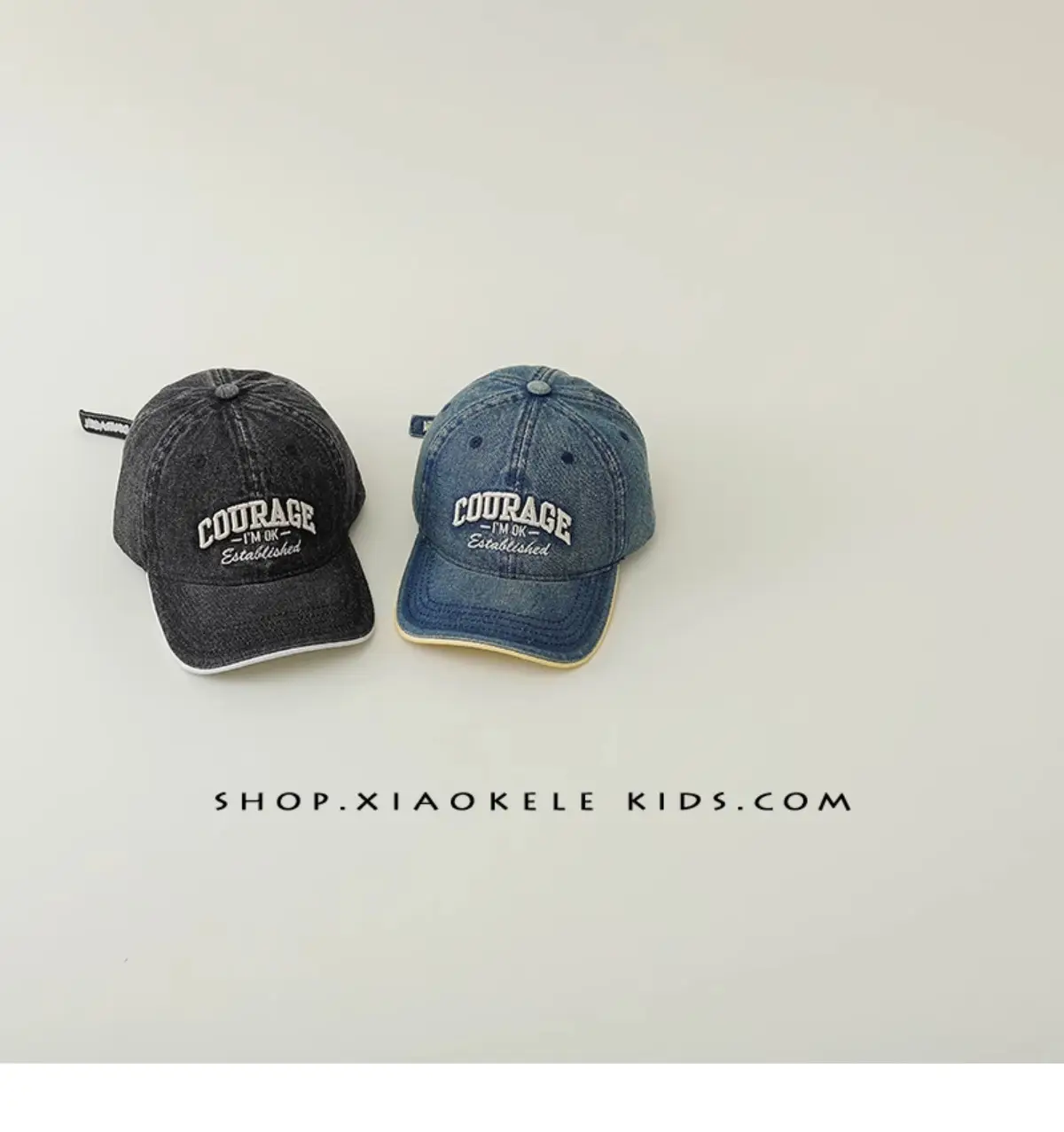 Children's Blue Vintage Denim Baseball Cap with "Courage" Embroidery — feature 7