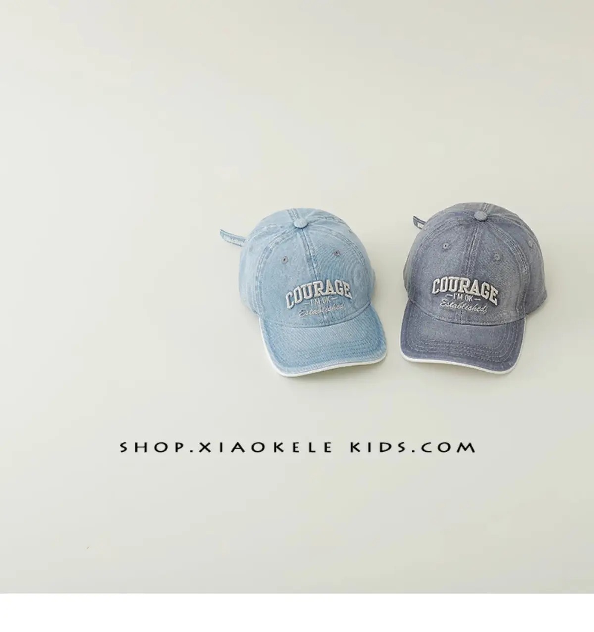 Children's Blue Vintage Denim Baseball Cap with "Courage" Embroidery — feature 8
