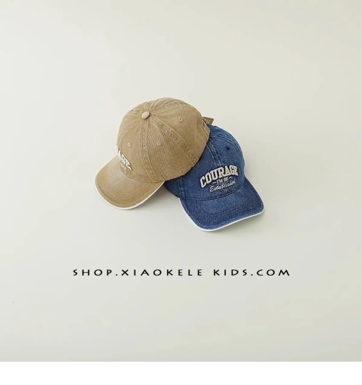Children's Blue Vintage Denim Baseball Cap with "Courage" Embroidery — feature 9