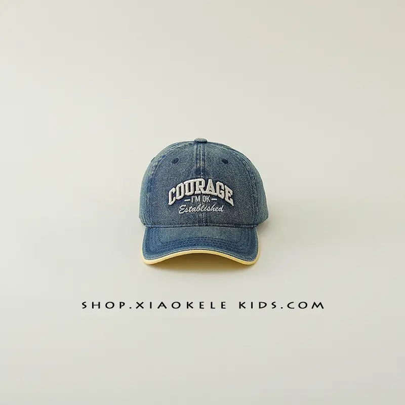 Children's Blue Vintage Denim Baseball Cap with "Courage" Embroidery