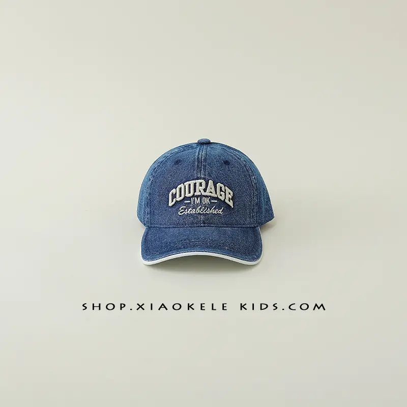 Children's Blue Vintage Denim Baseball Cap with "Courage" Embroidery