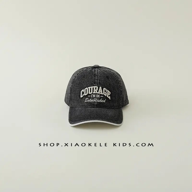 Children's Blue Vintage Denim Baseball Cap with "Courage" Embroidery