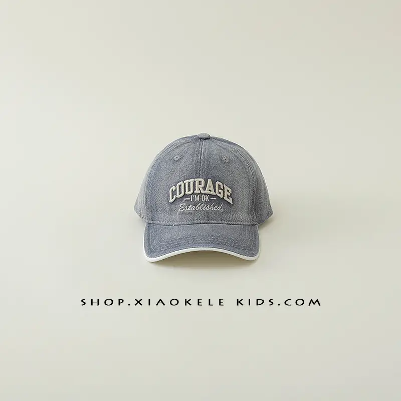 Children's Blue Vintage Denim Baseball Cap with "Courage" Embroidery