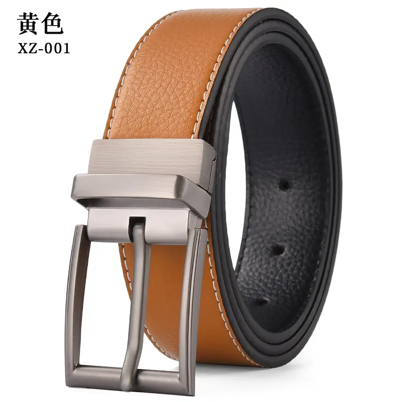 Men's Yellow Leather Belt with Silver Pin Buckle — feature 10