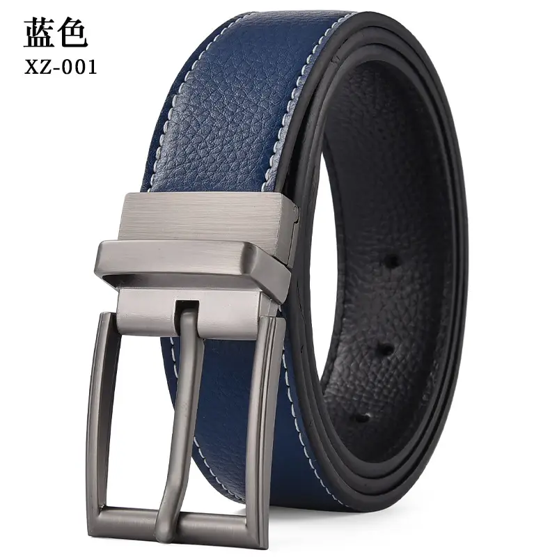 Men's Yellow Leather Belt with Silver Pin Buckle - Image 4