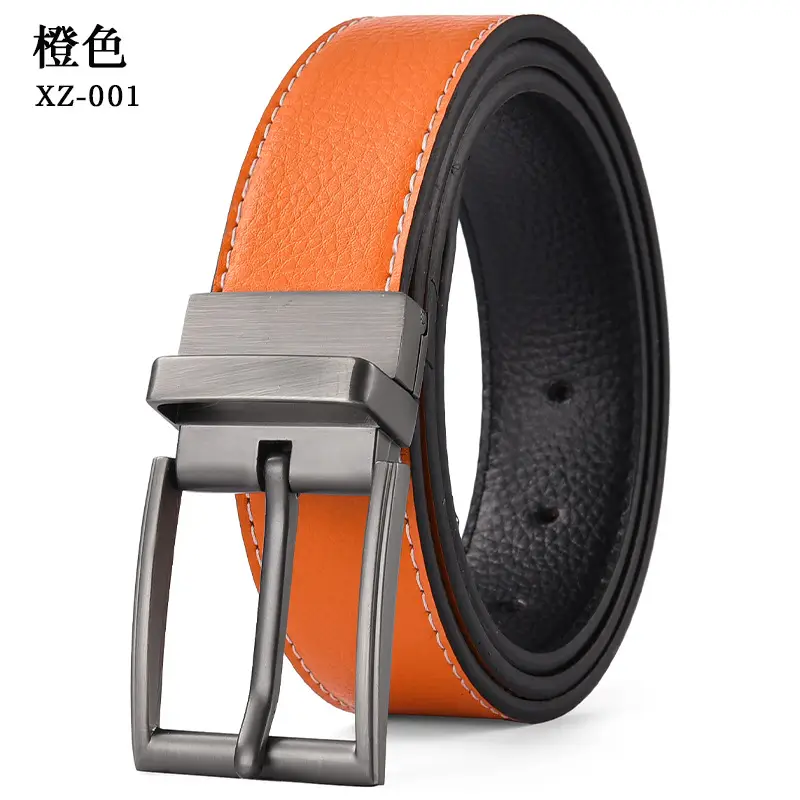 Men's Yellow Leather Belt with Silver Pin Buckle - Image 5