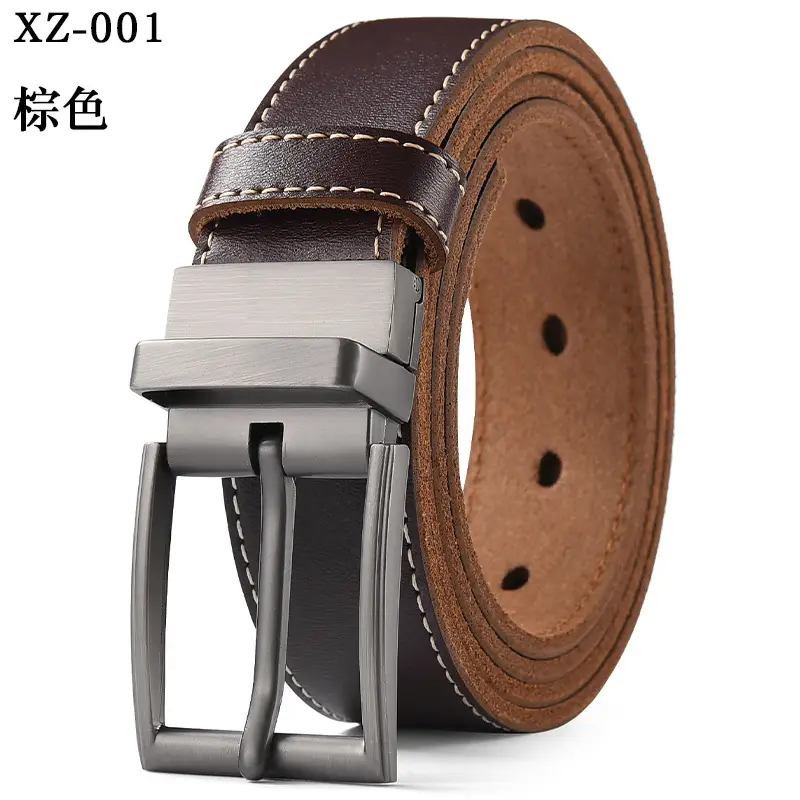 Men's Yellow Leather Belt with Silver Pin Buckle - Image 9