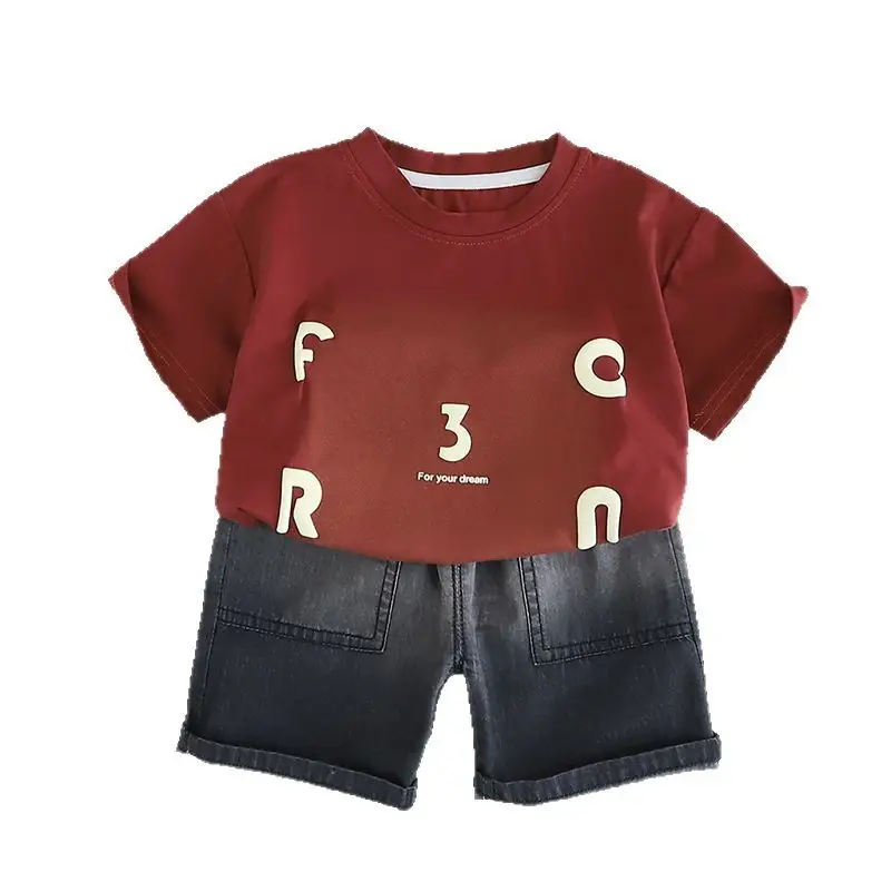 Kids Printed Letter T-Shirt Shorts Set Red Black Summer - Image 8