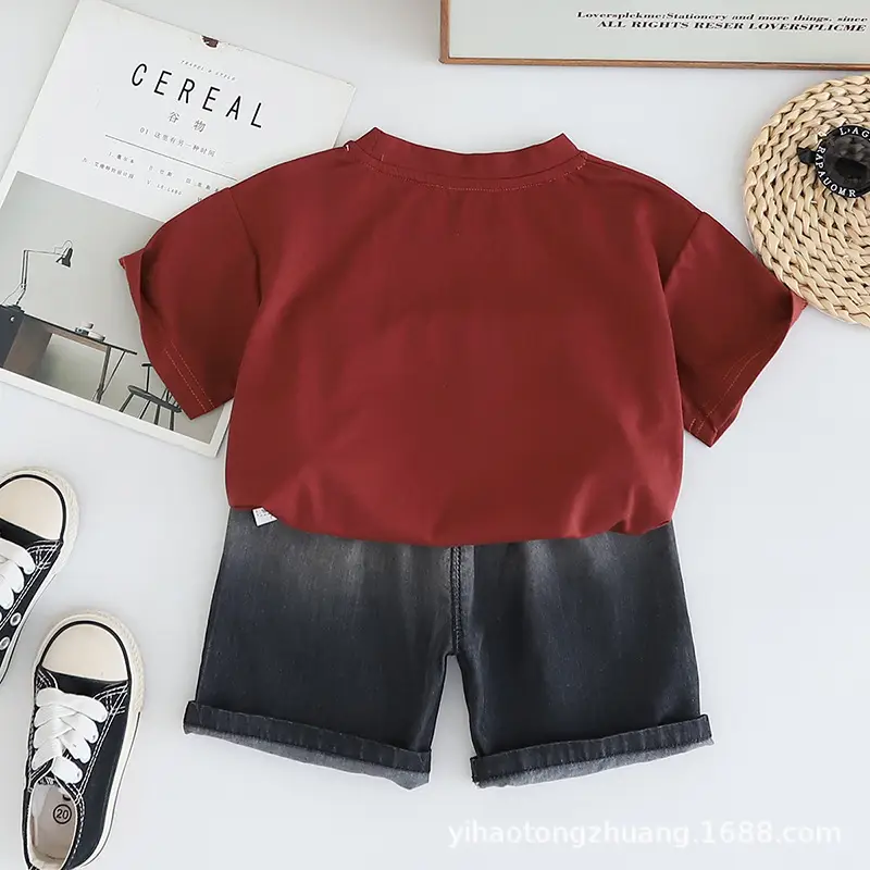 Kids Printed Letter T-Shirt Shorts Set Red Black Summer — feature 13