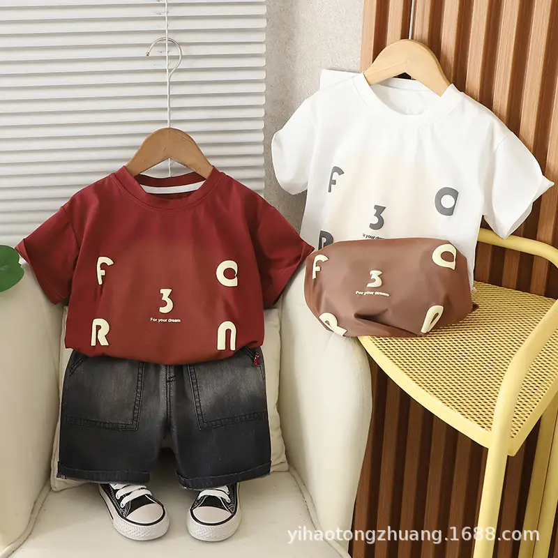 Kids Printed Letter T-Shirt Shorts Set Red Black Summer — feature 15