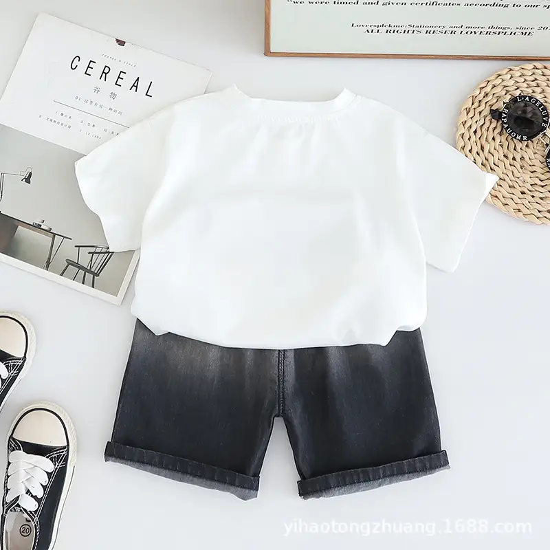 Kids Printed Letter T-Shirt Shorts Set Red Black Summer — feature 9