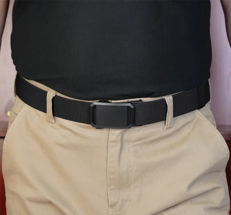 Men's Tactical Elastic Belt Black Gray Buckle — feature 7