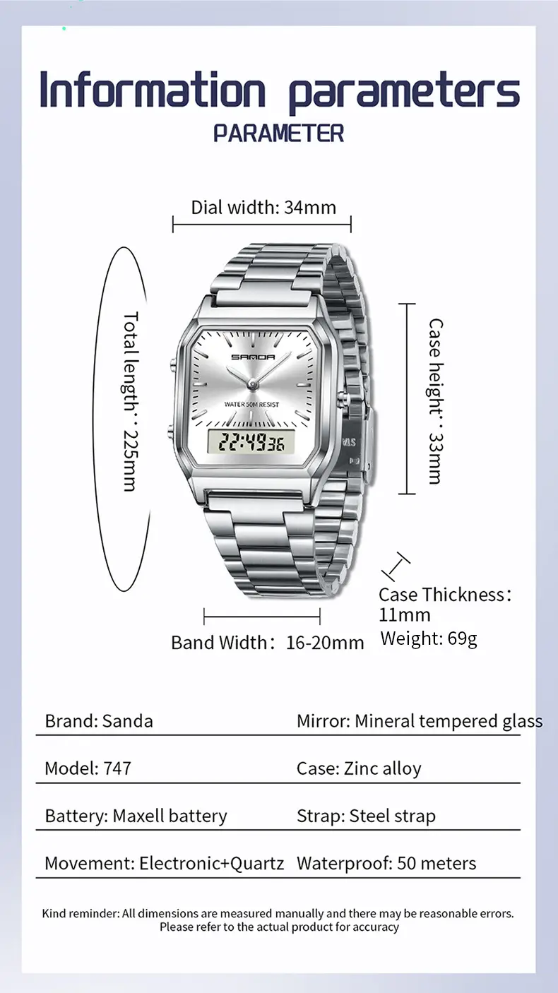 Sanda Stainless Steel Electronic Watch 32H12 — feature 28