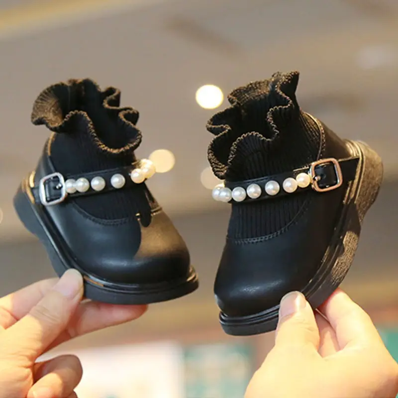 Children's Princess Boots Black Ruffled 1-3Yr