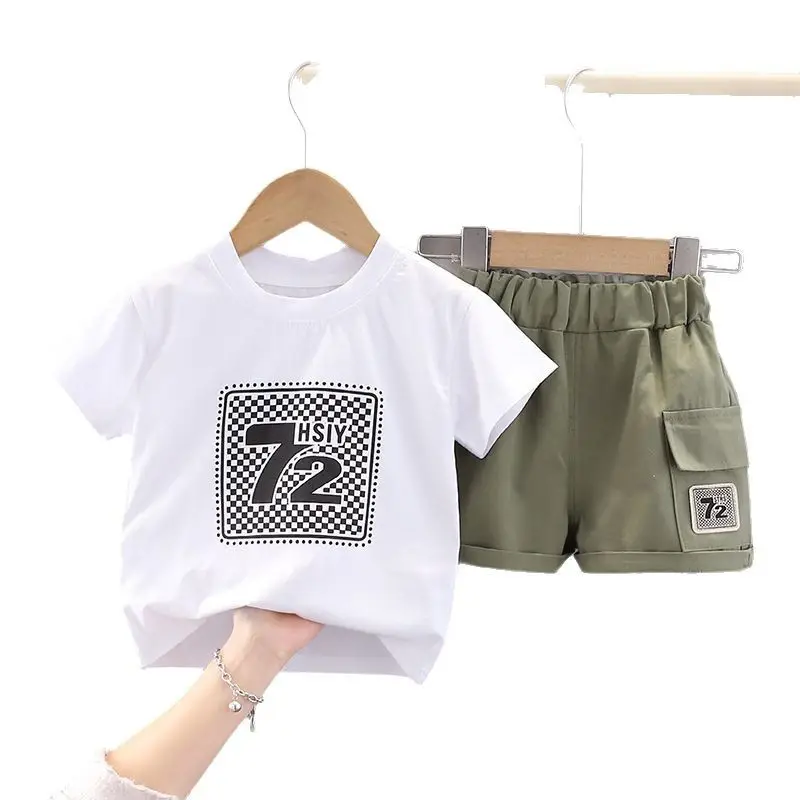 Kids Crossbody Set White Green 2-Piece Summer T-Shirt Shorts Korean Style - Image 7