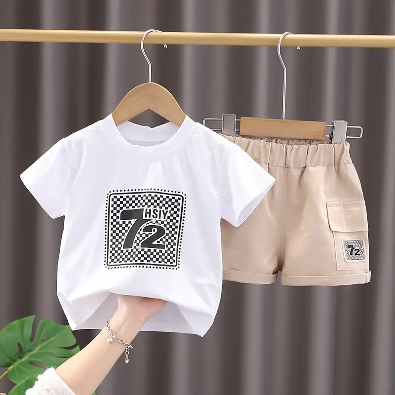 Kids Crossbody Set White Green 2-Piece Summer T-Shirt Shorts Korean Style — feature 2