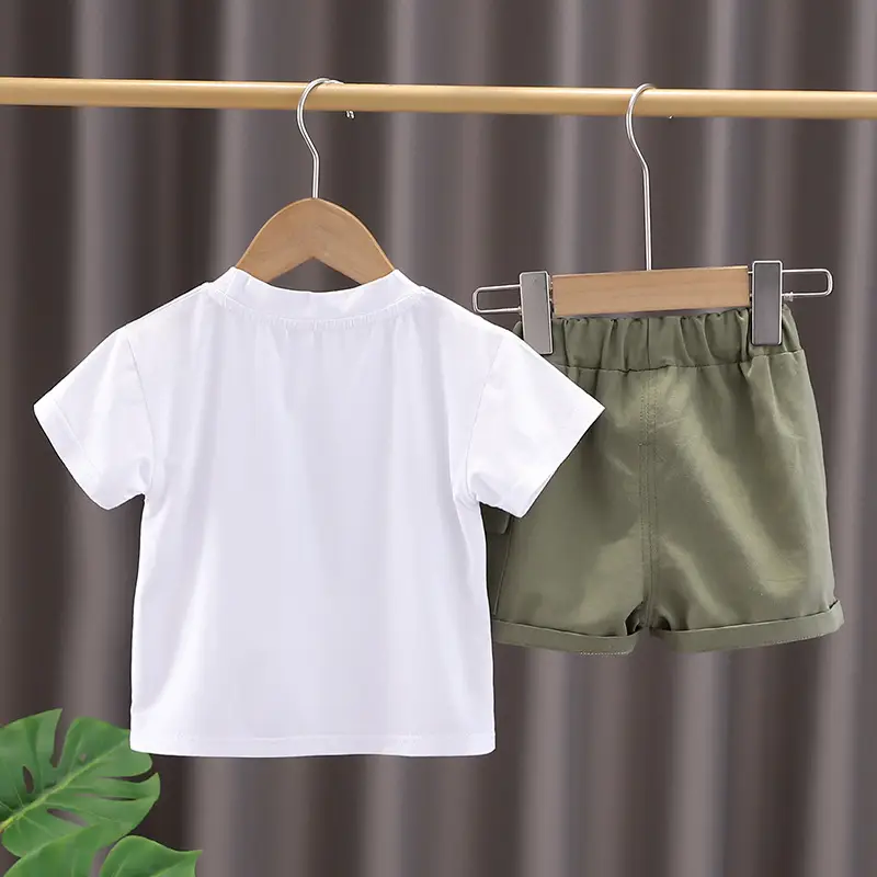 Kids Crossbody Set White Green 2-Piece Summer T-Shirt Shorts Korean Style — feature 4