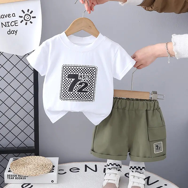 Kids Crossbody Set White Green 2-Piece Summer T-Shirt Shorts Korean Style — feature 6
