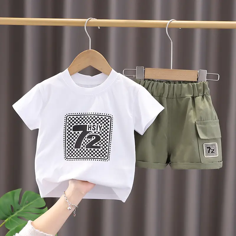 Kids Crossbody Set White Green 2-Piece Summer T-Shirt Shorts Korean Style - Image 2