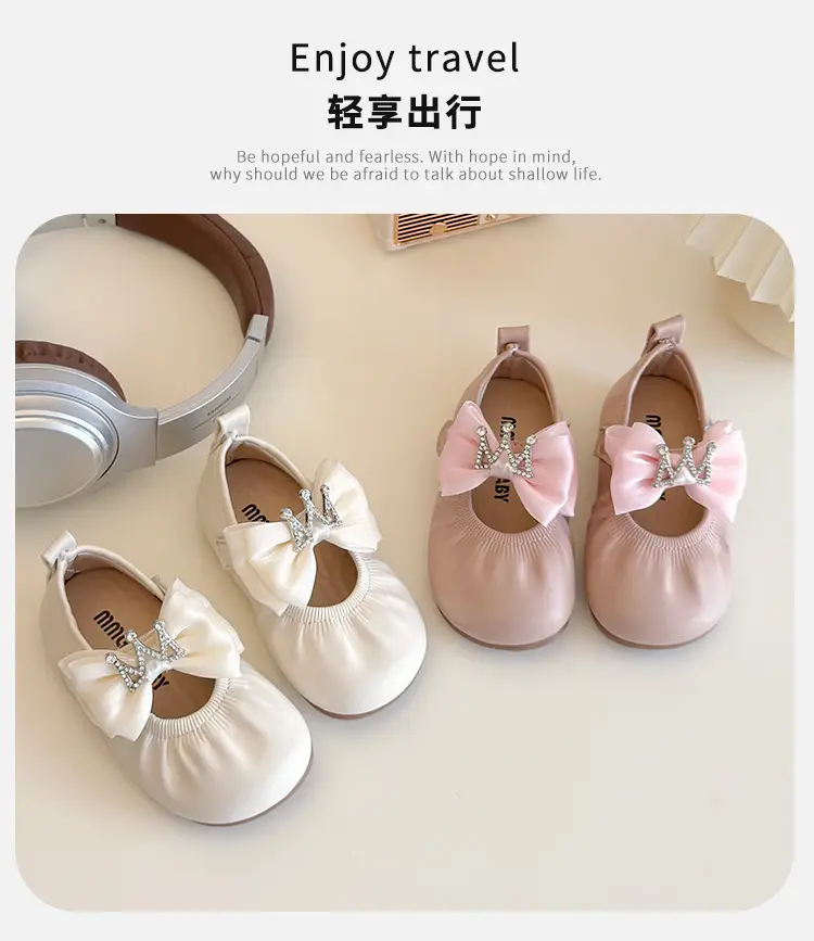 Girls Bow Princess Shoes 2025 Korean Style Leather Crown Rhinestone — feature 3