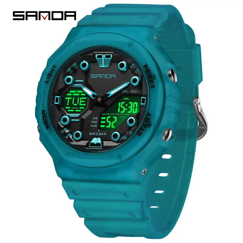SANDA Green Digital Analog Sports Watch with 31 Days Battery - Image 22