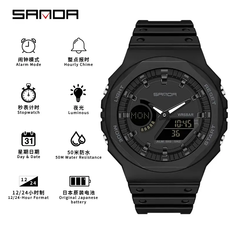 SANDA Green Digital Analog Sports Watch with 31 Days Battery - Image 10