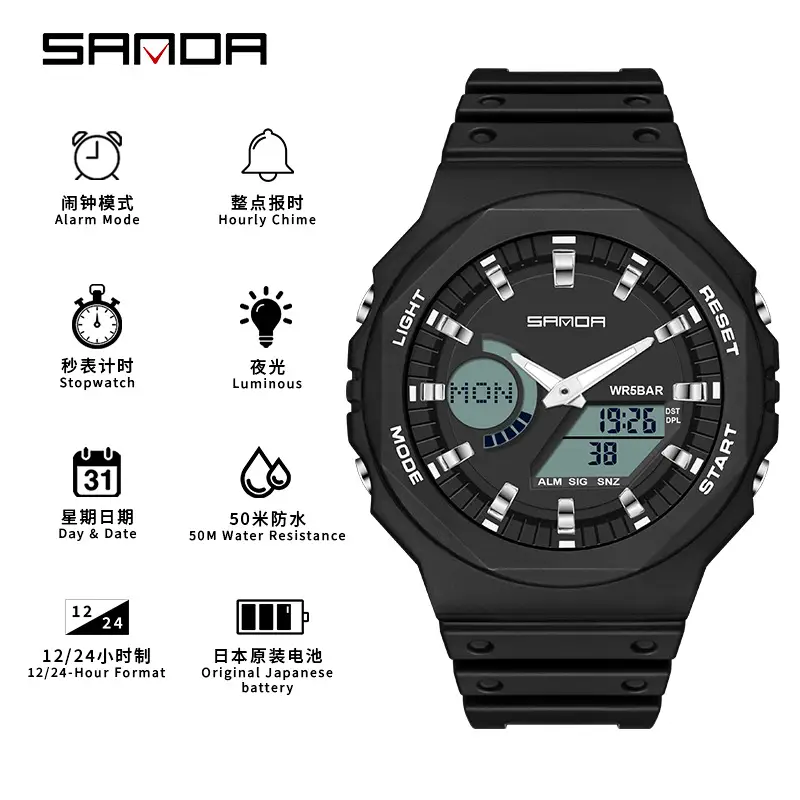 SANDA Green Digital Analog Sports Watch with 31 Days Battery - Image 13