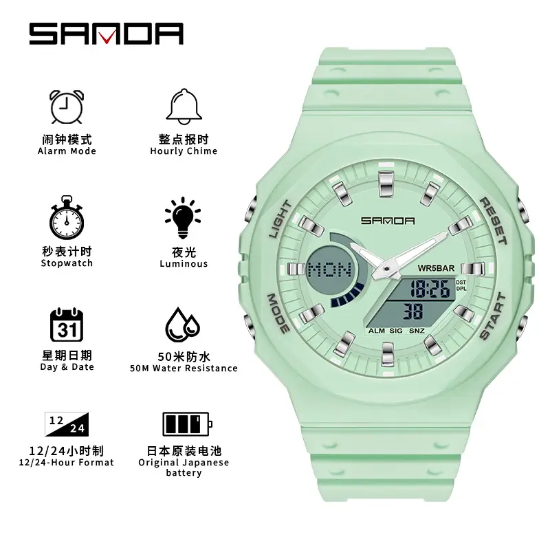 SANDA Green Digital Analog Sports Watch with 31 Days Battery - Image 16