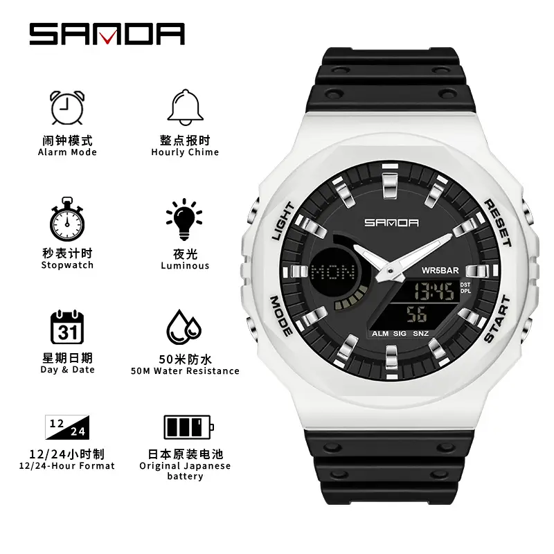 SANDA Green Digital Analog Sports Watch with 31 Days Battery - Image 17