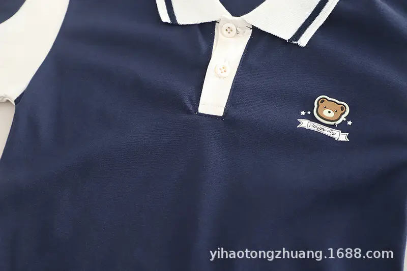 Yijia Kids Polo Shirt Shorts Set Gray Blue Summer — feature 19