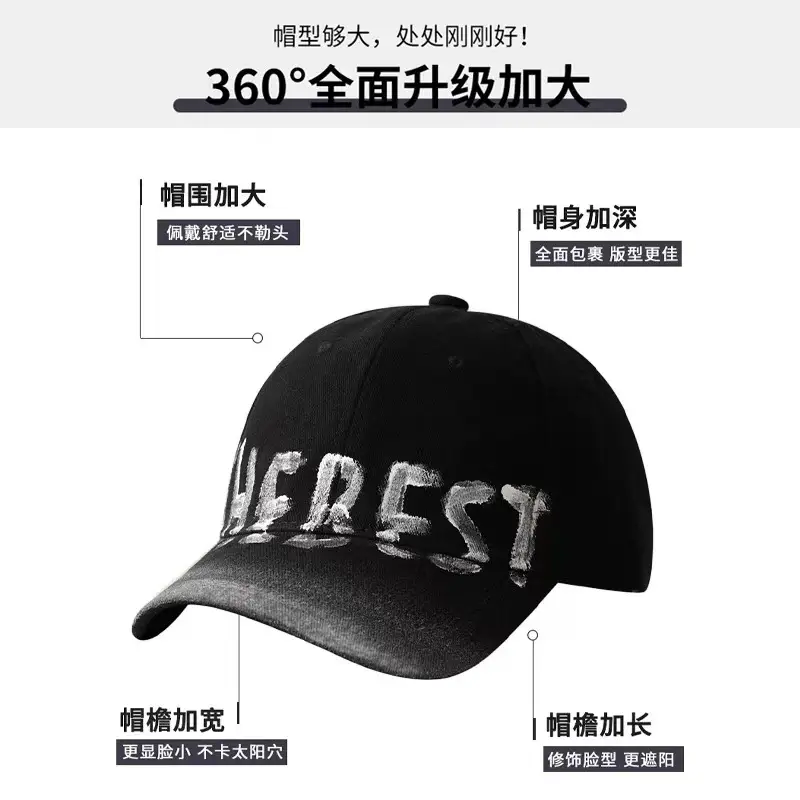 New Washed Old Letter Baseball Cap Women's American Style Retro Big Head Caps for Men — feature 14