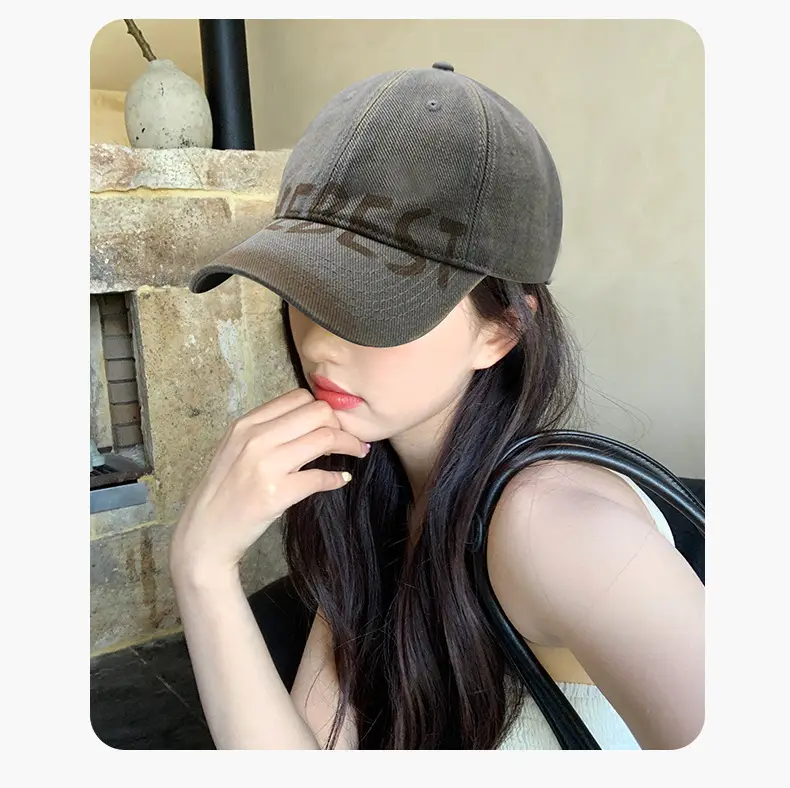 New Washed Old Letter Baseball Cap Women's American Style Retro Big Head Caps for Men — feature 17