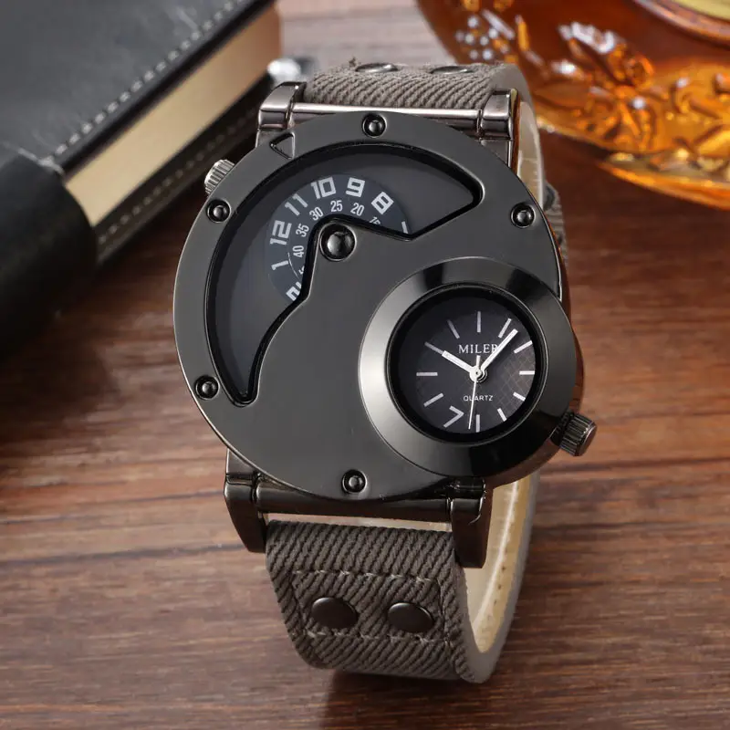 Men's Vintage Denim Strap Dual Time Zone Watch