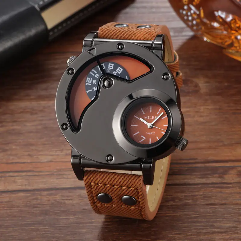 Men's Vintage Denim Strap Dual Time Zone Watch