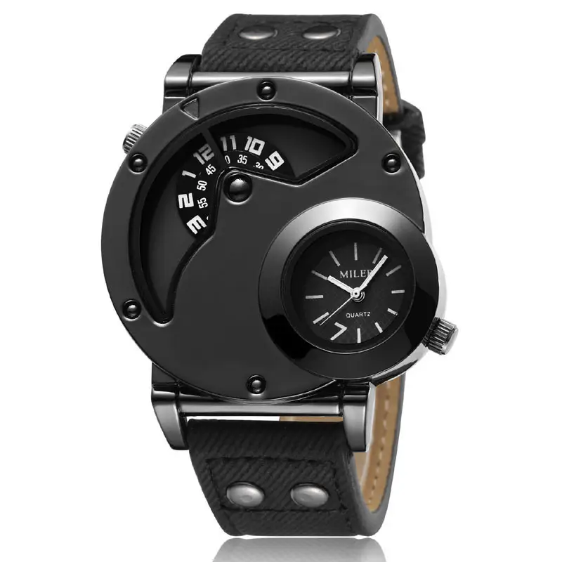 Men's Vintage Denim Strap Dual Time Zone Watch