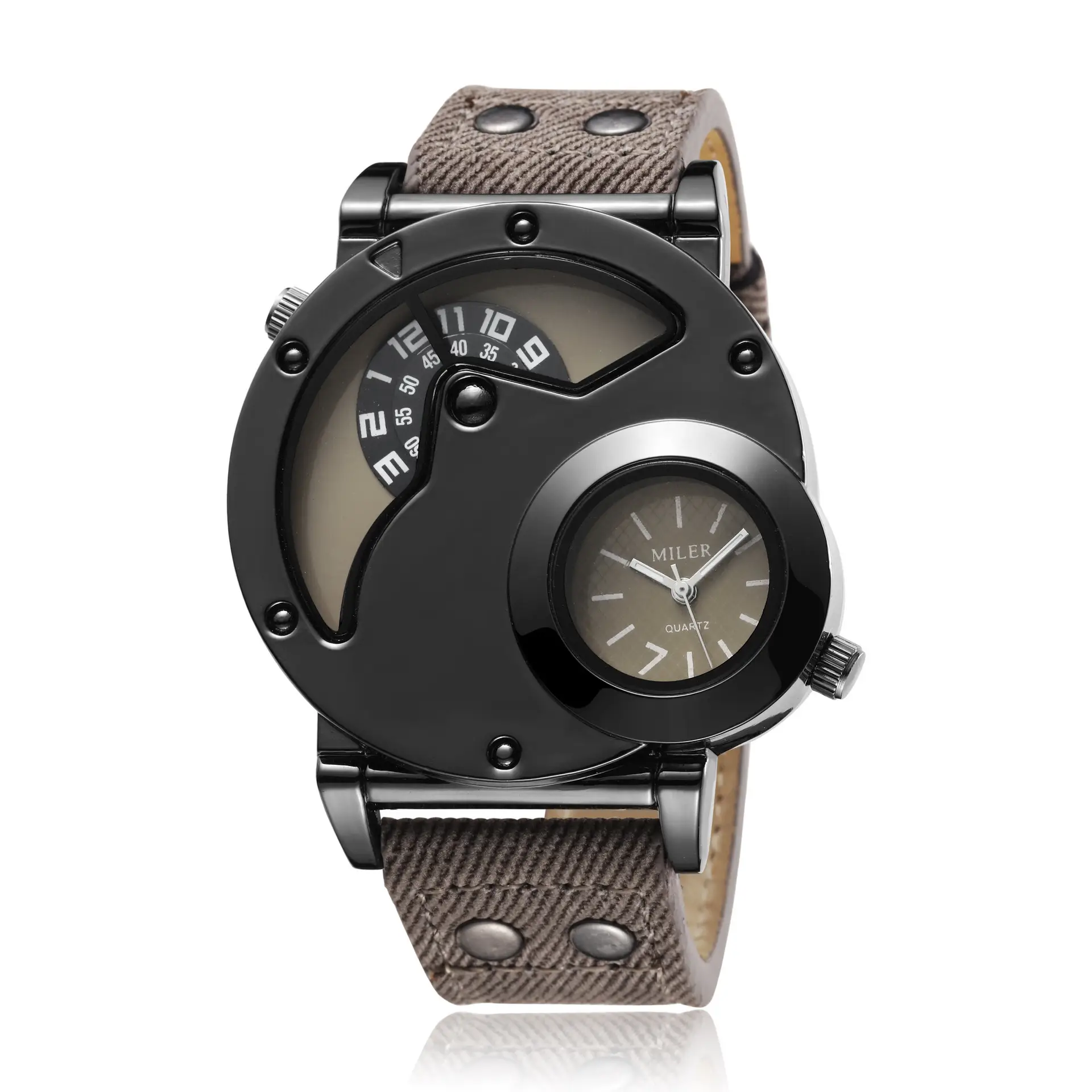 Men's Vintage Denim Strap Dual Time Zone Watch — feature 17