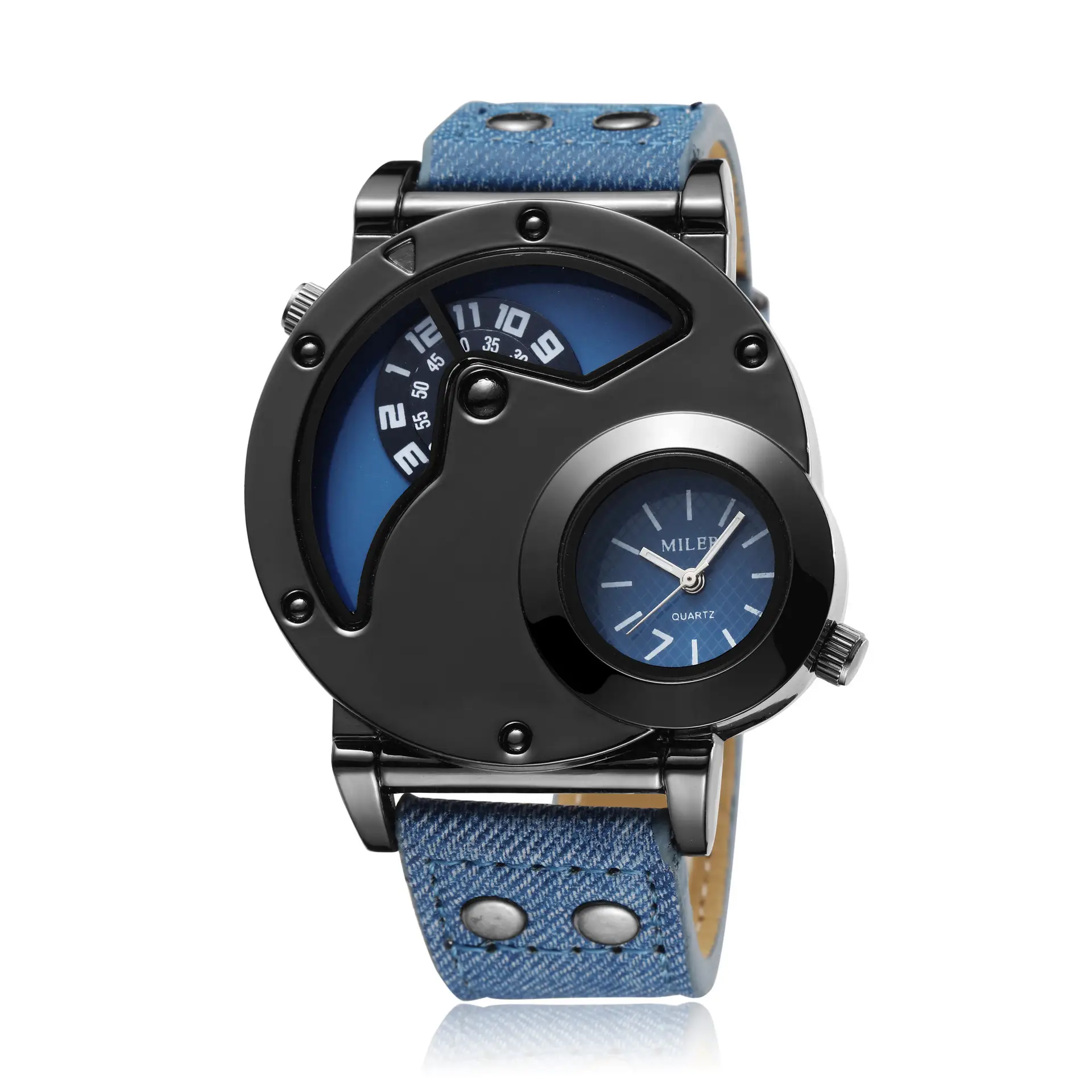 Men's Vintage Denim Strap Dual Time Zone Watch — feature 18
