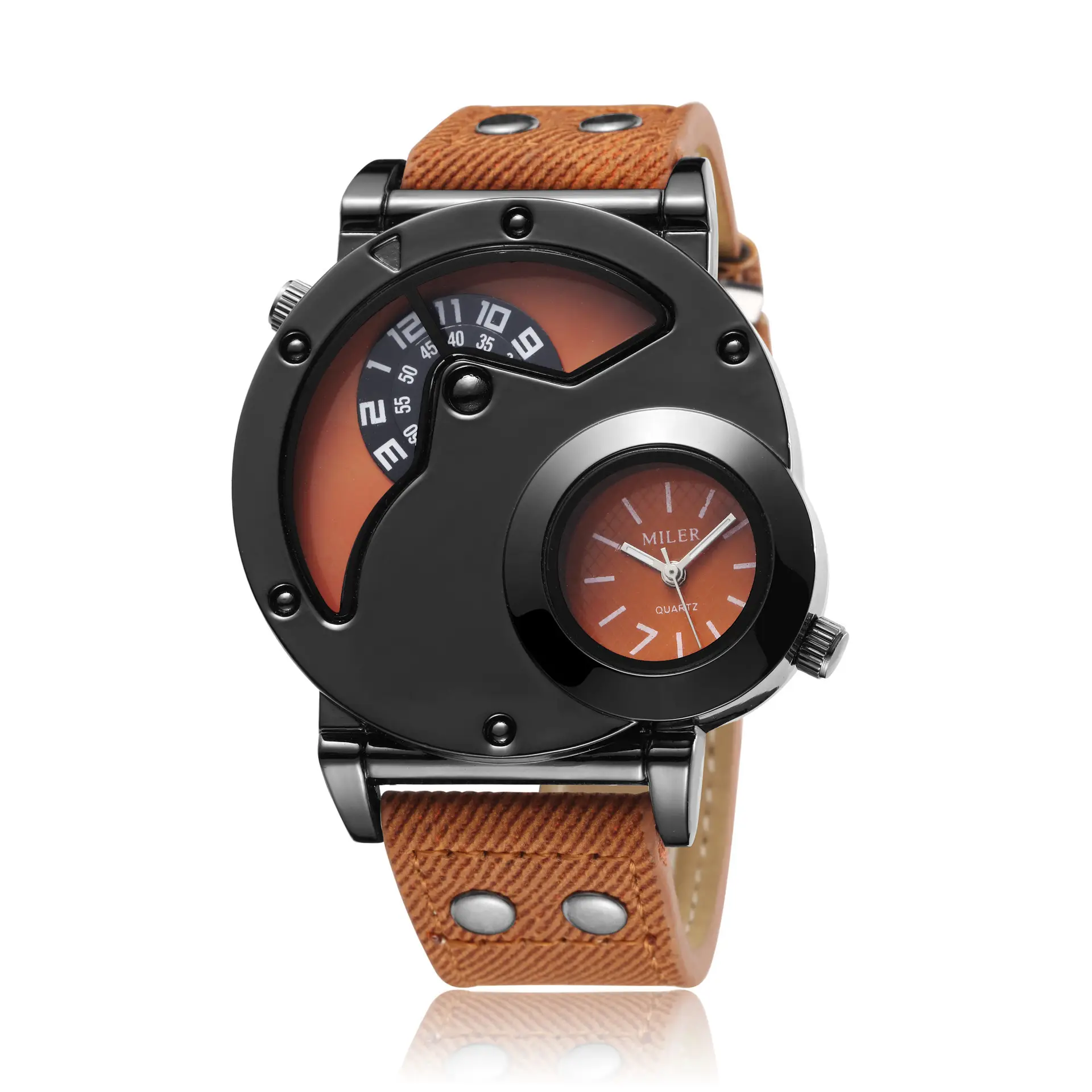 Men's Vintage Denim Strap Dual Time Zone Watch — feature 19