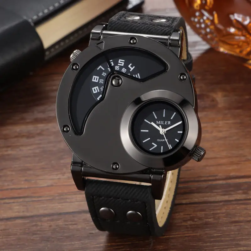 Men's Vintage Denim Strap Dual Time Zone Watch — feature 6