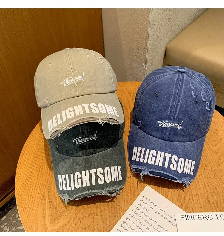 Vintage Washed Hole Baseball Cap Women Spring Autumn Letters All Match Small Cap Men Trendy — feature 5