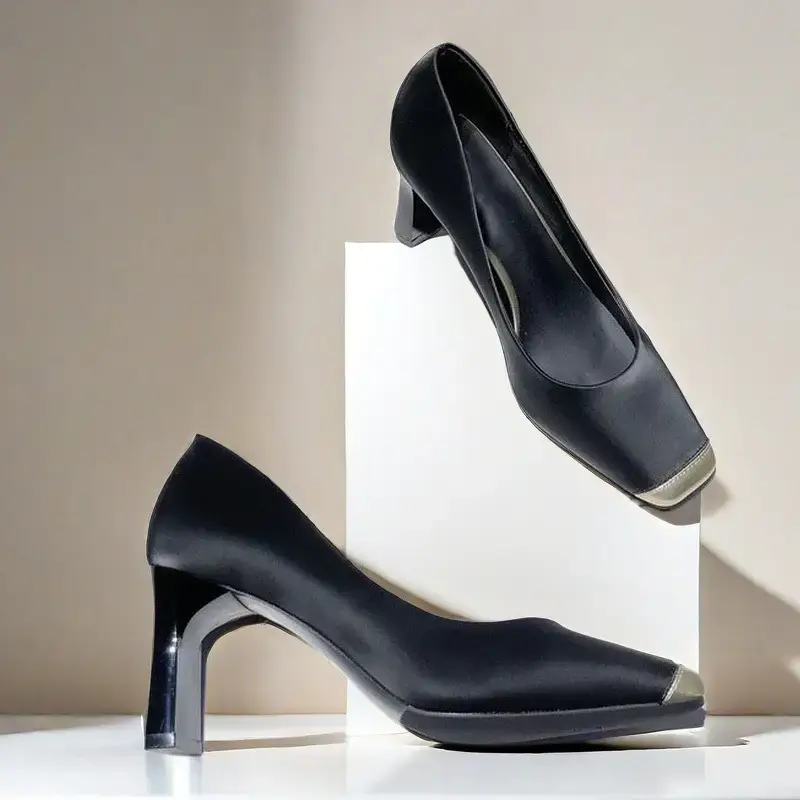 Women Retro Square Toe High Heels Cream 2026 - Image 5