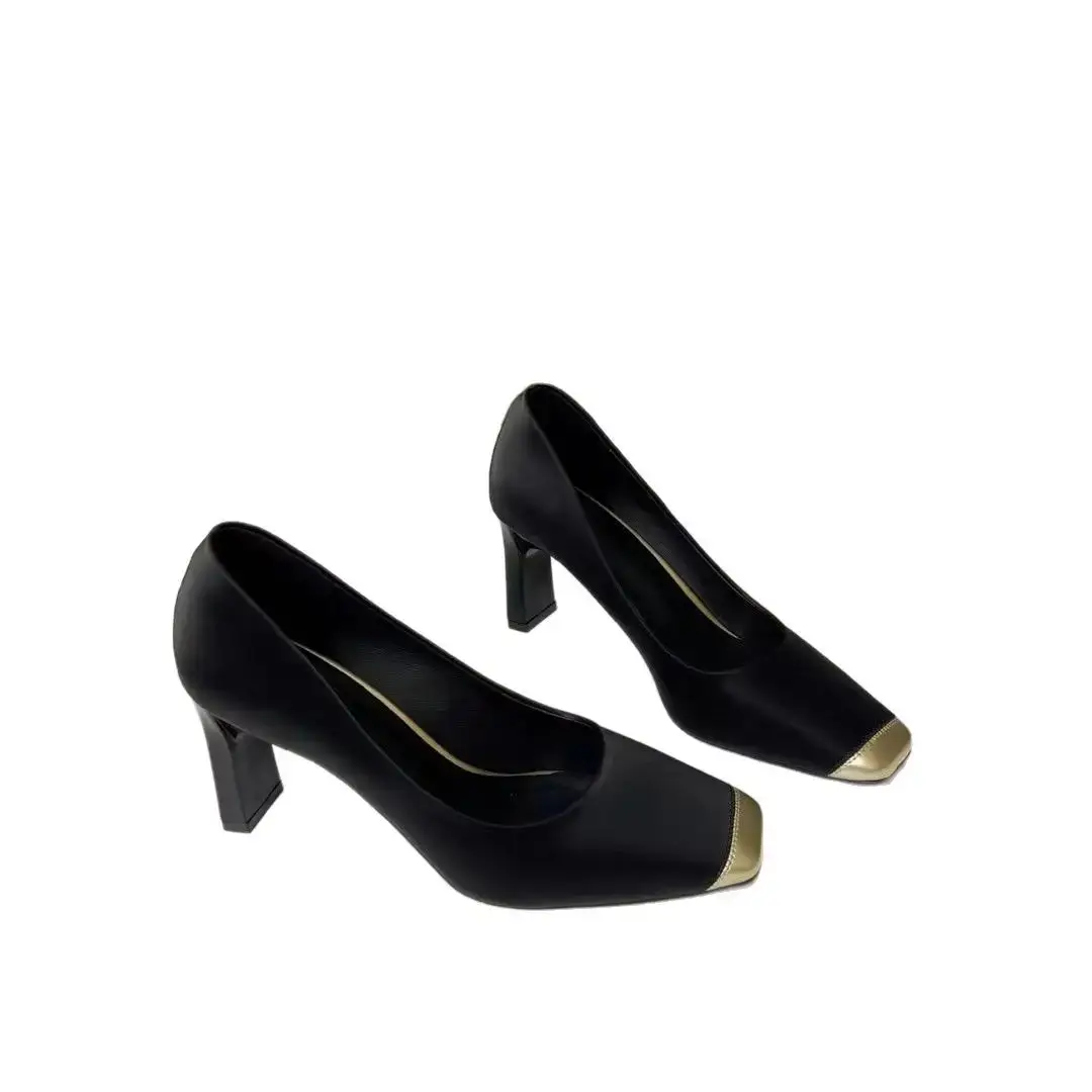 Women Retro Square Toe High Heels Cream 2026 - Image 7
