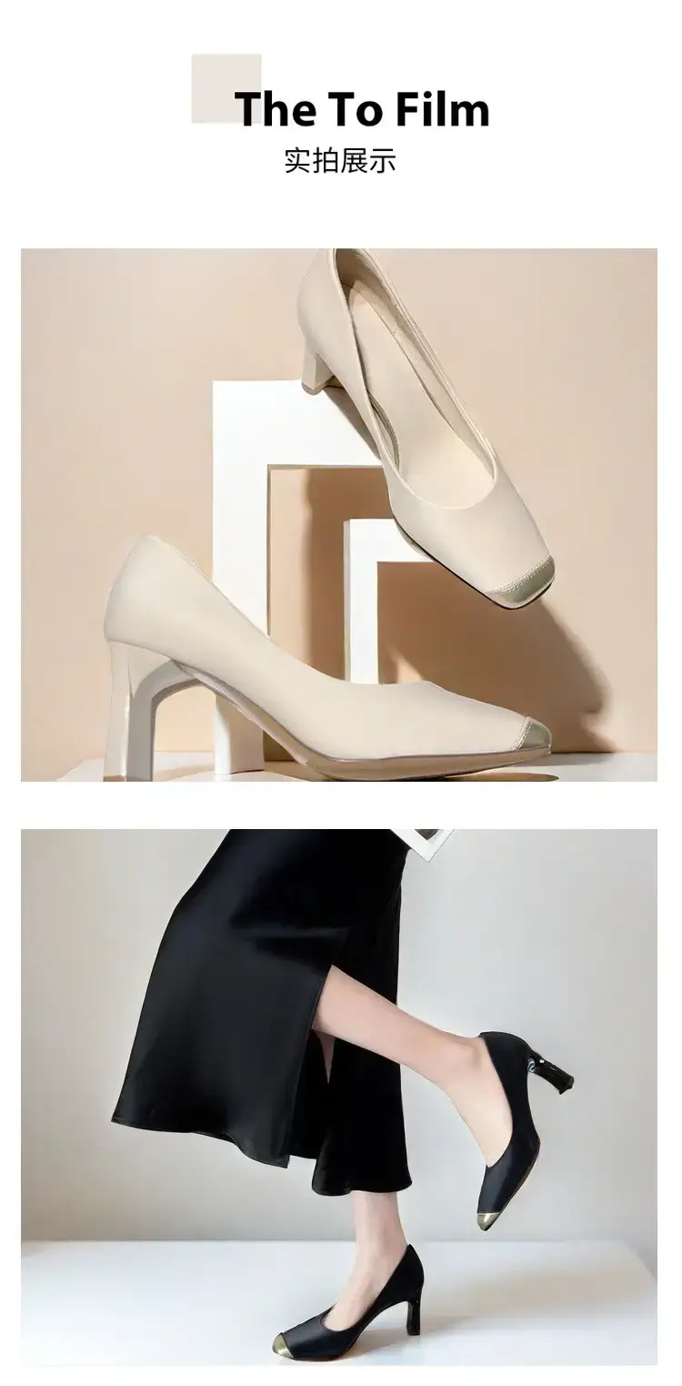 Women Retro Square Toe High Heels Cream 2026 — feature 10