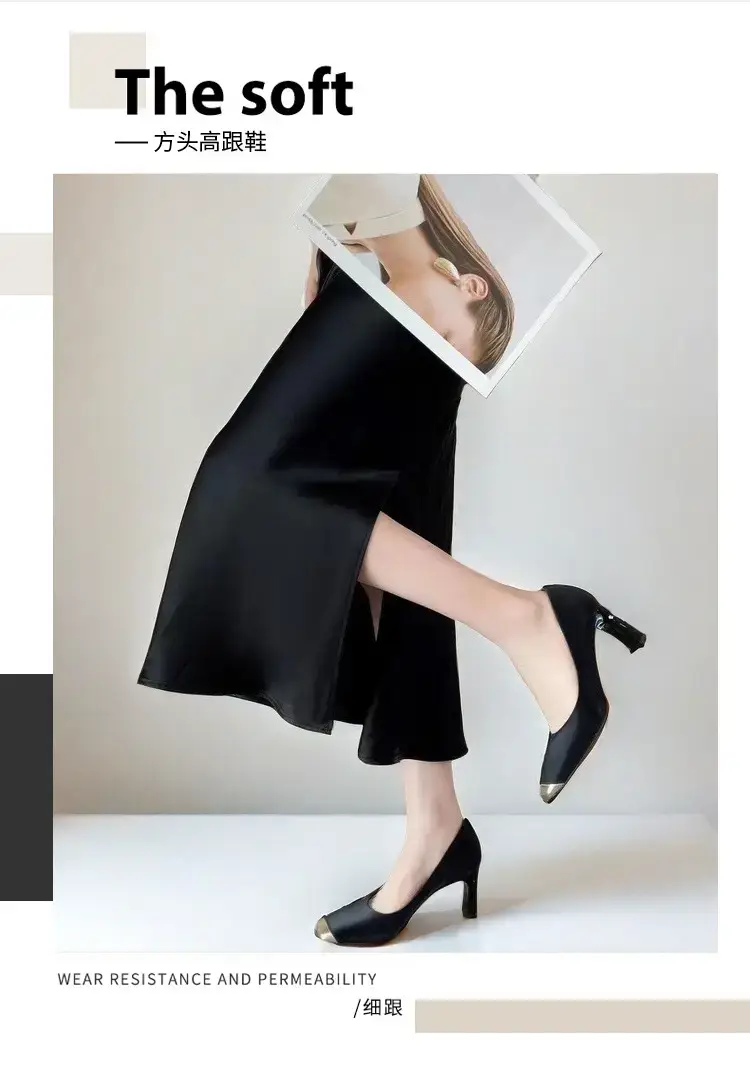 Women Retro Square Toe High Heels Cream 2026 — feature 3