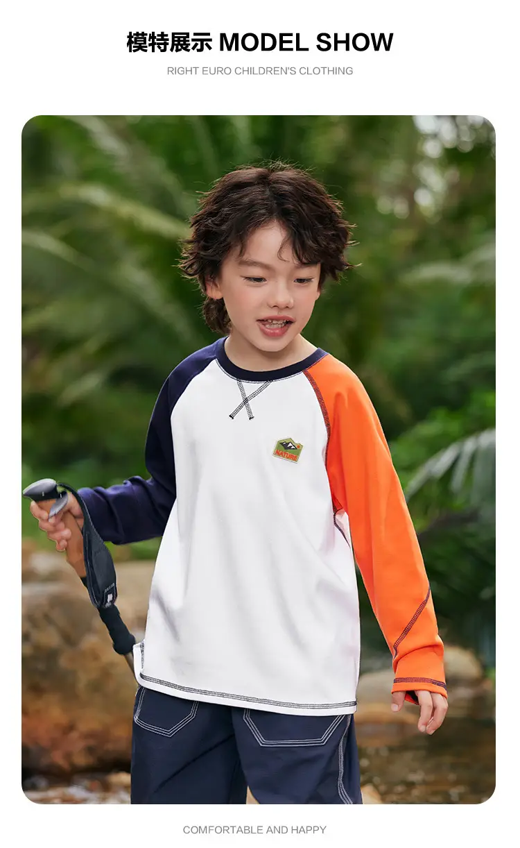 Boy's Right European Style T-Shirt White Orange 7A — feature 13