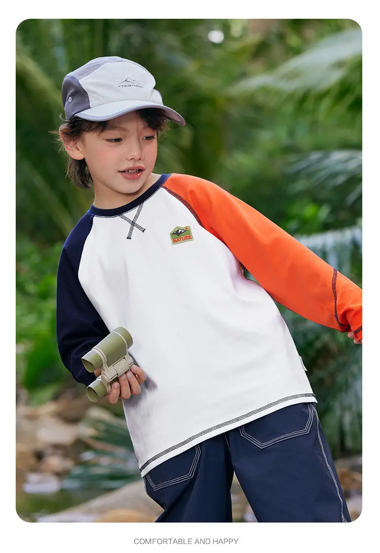 Boy's Right European Style T-Shirt White Orange 7A — feature 15