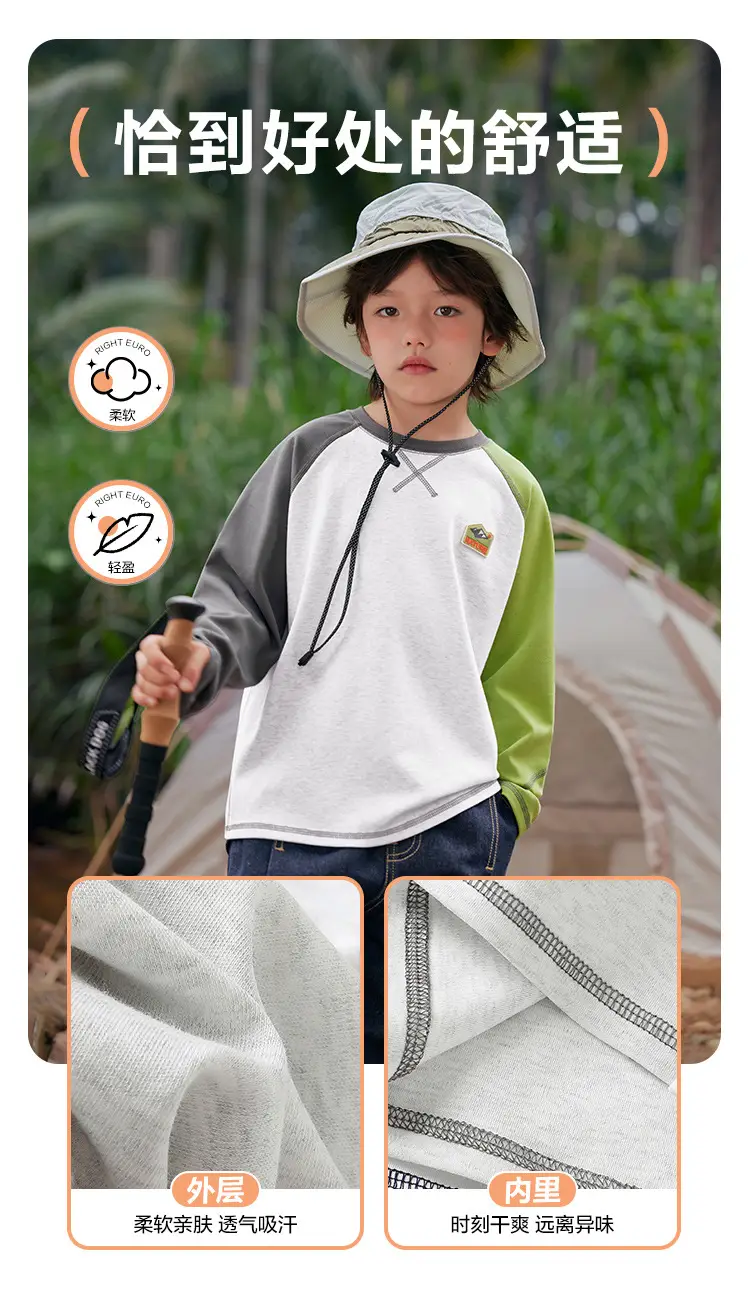 Boy's Right European Style T-Shirt White Orange 7A — feature 6